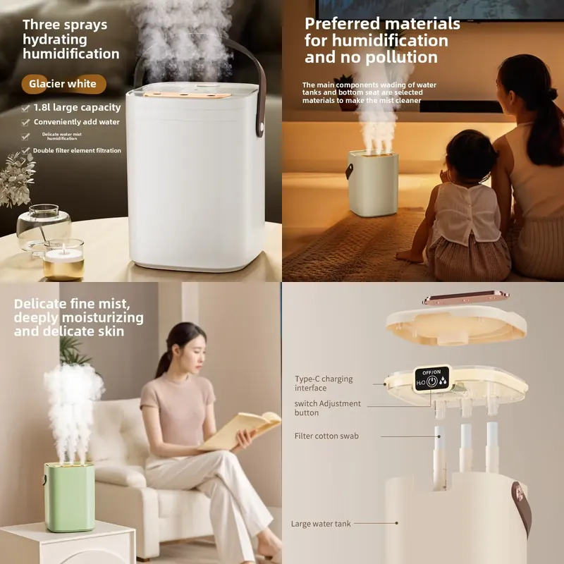 Aromatherapy Diffuser - USB-Luftbefeuchter mit drei Düsen, 1,8 l